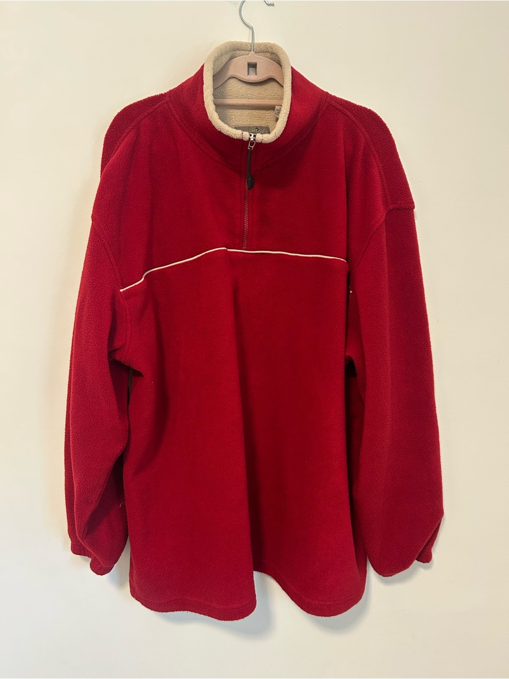 Men's Red Half-Zip Fleece Pullover with Cream Contrast Collar
